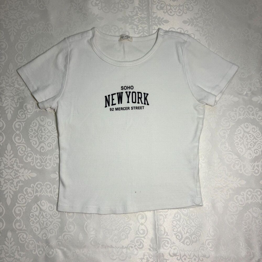 John Galt Brandy Melville Basic White Baby Tee Cropped Soho 100% Cotton One Size